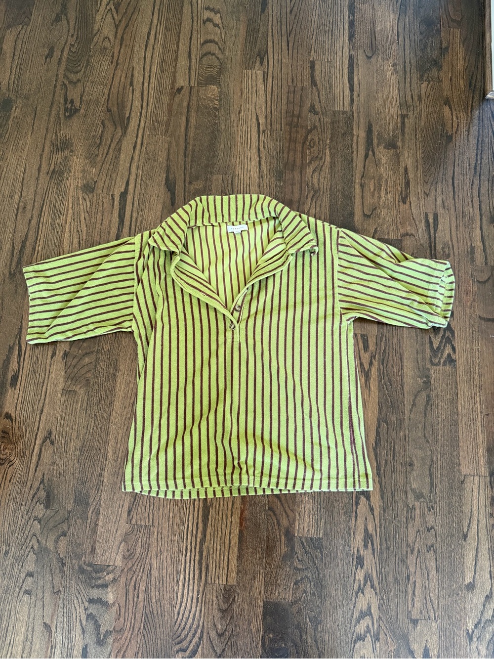 Topshop Olive Green and Brown Striped Short-Sleeve Boxy Top - Picture 2 of 7